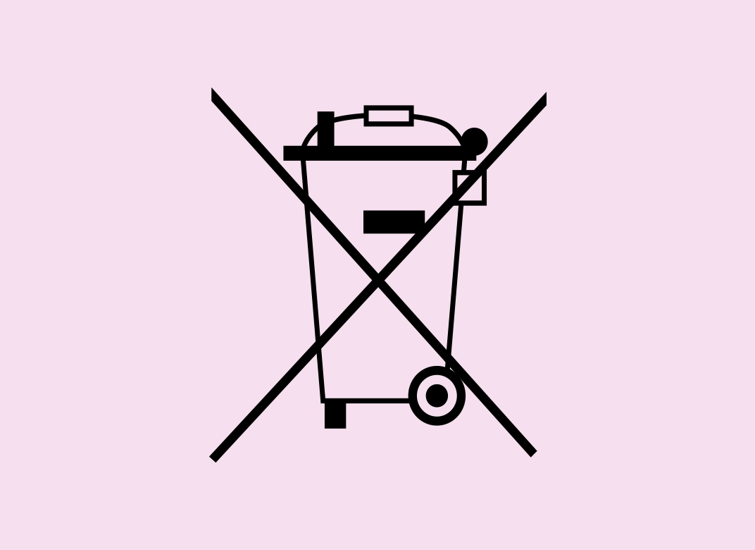 black line graphic of a wheelie bin with a cross through it against a light pink background.